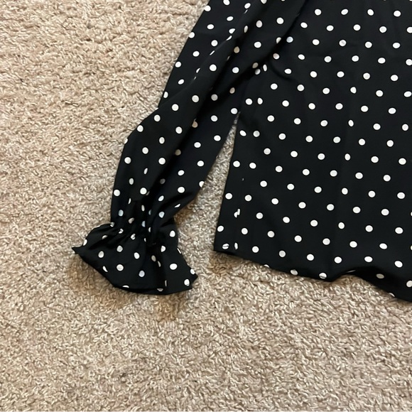 Shein Polka Dot Print Frill Notched Neck Flounce Sleeve Blouse Size Medium - Picture 5 of 6